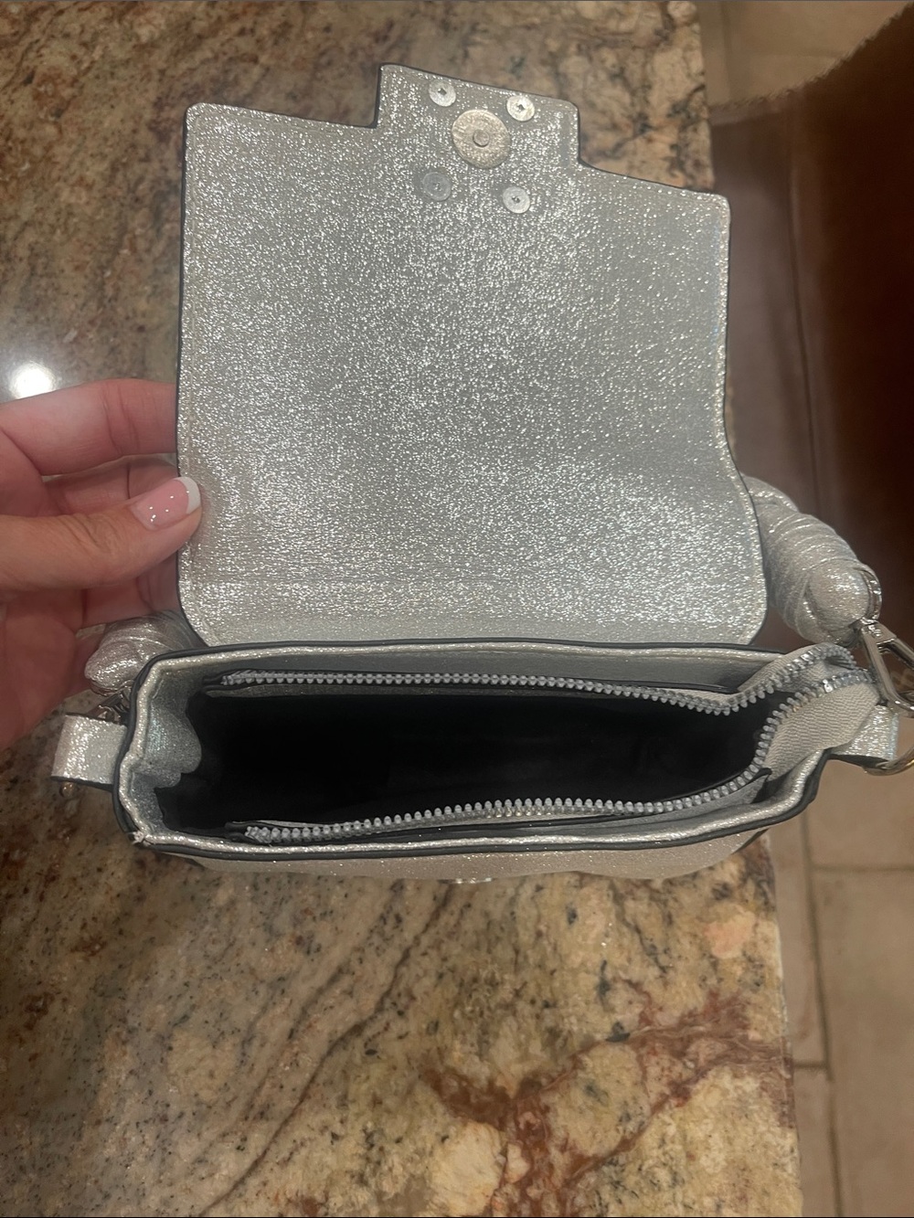 Silver Metallic Women's Bag with Braided Handle 7”W 4”H - Picture 3 of 3